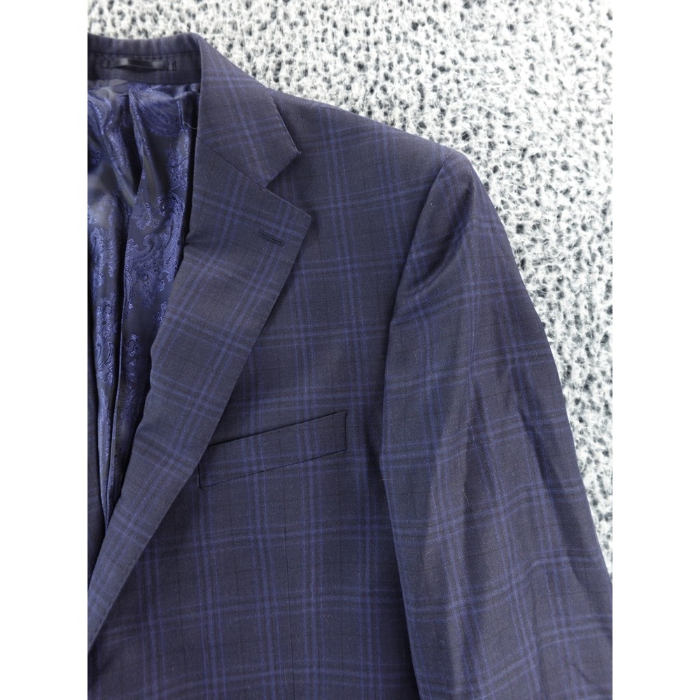 Bespoke 44 L Loro Piana " 4 Seasons " Super 130's Navy Blue Double Windowpane - Picture 3 of 16